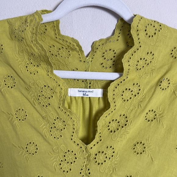 Samansa Mos2 Blue Lime Green Cotton Blouse M/L - Picture 4 of 5